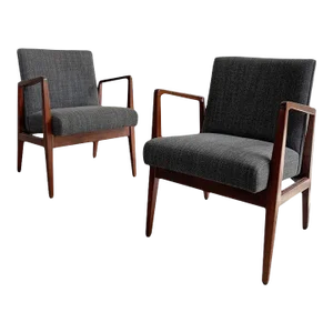 1950s Pair Mid-Century Modern Walnut Armchairs by Jens Risom