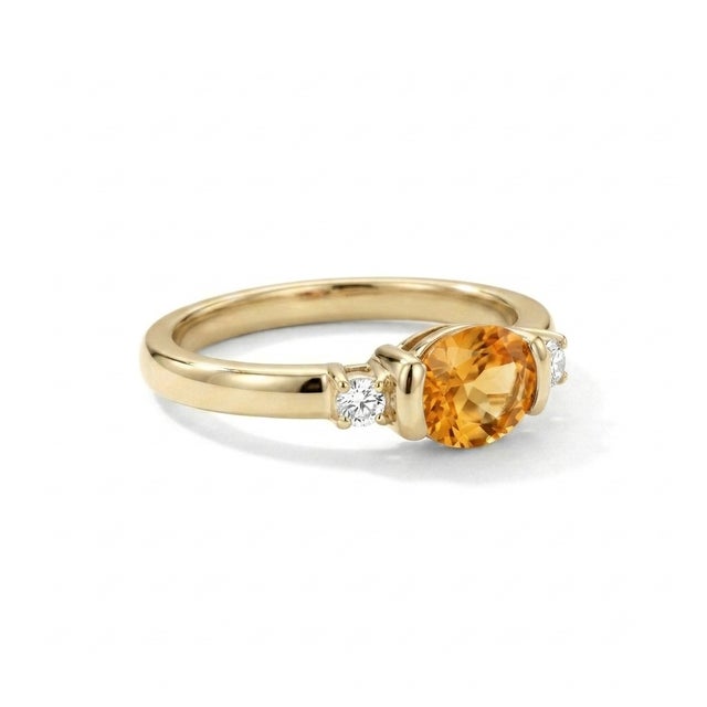 Contemporary Natural Citrine Cz Ring • Dainty Stacking Gemstone Ring • November Birthstone Jewelry Us 7 For Sale - Image 3 of 3