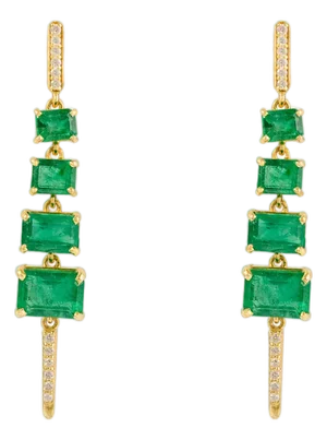 Natural 4.32 Carat Emerald Diamond Earrings in Solid 14k Gold- A Pair