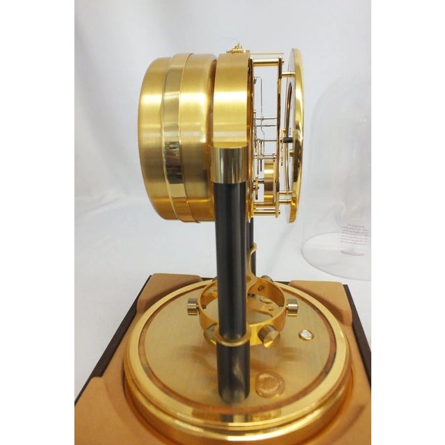 VTG Jeager Lecoultre Atmos 150th Anniversary Clock Gilt Brass Box & Glass Dome For Sale - Image 10 of 18