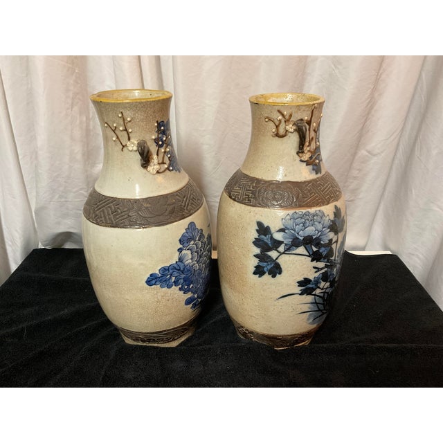 Antique 1800s Chinese Blue & White Vases W/Crackle Glaze - A Pair For Sale - Image 9 of 12