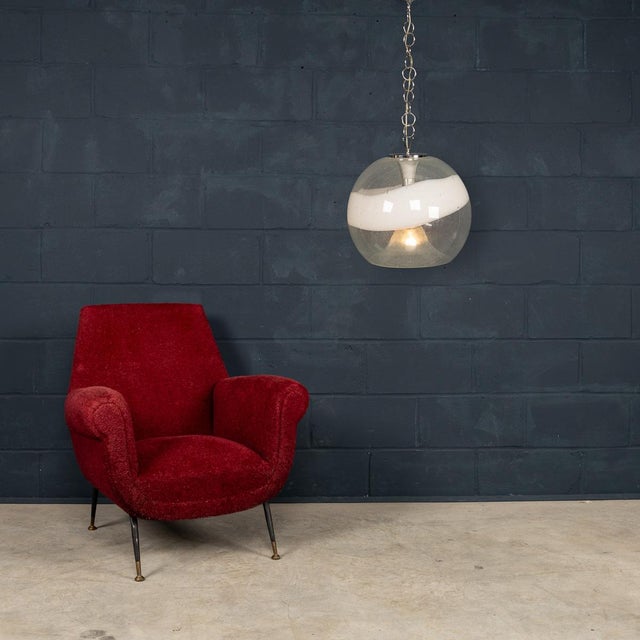 Vintage Italian White and Clear Murano Glass Pendant Lamp, 1970 For Sale - Image 13 of 15