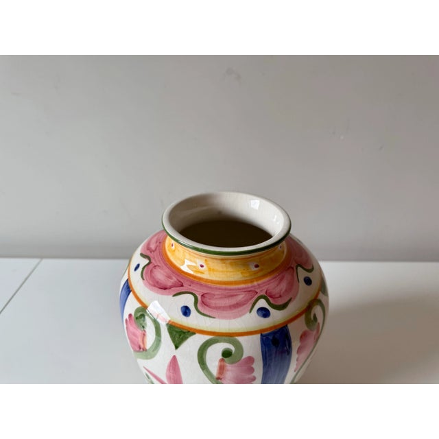 Late 20th Century Hand Painted Portugese Floral Motif Vase For Sale - Image 5 of 7