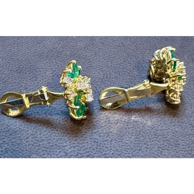 2 Ct Natural Brazilin Marquise Emerald & 1.8 Ct Diamond Clip on Earring 18 KYG For Sale - Image 10 of 18