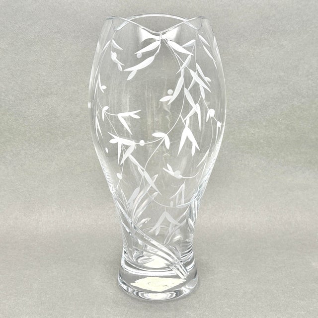 Vintage Lenox “Opal Innocence” Crystal Vase With Etched Vine Design and Scalloped Rim For Sale - Image 4 of 11