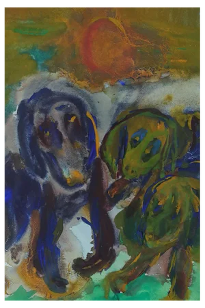 Frideborg Bryth, Animal Scene, Gouache, 1961, Framed