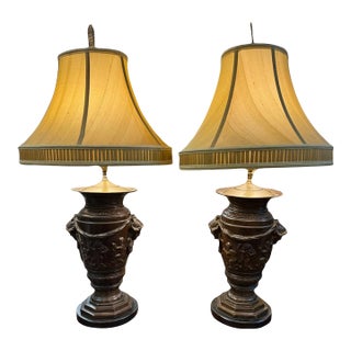 Antique Neoclassic Style Bronze Urn Lamps - Pair For Sale