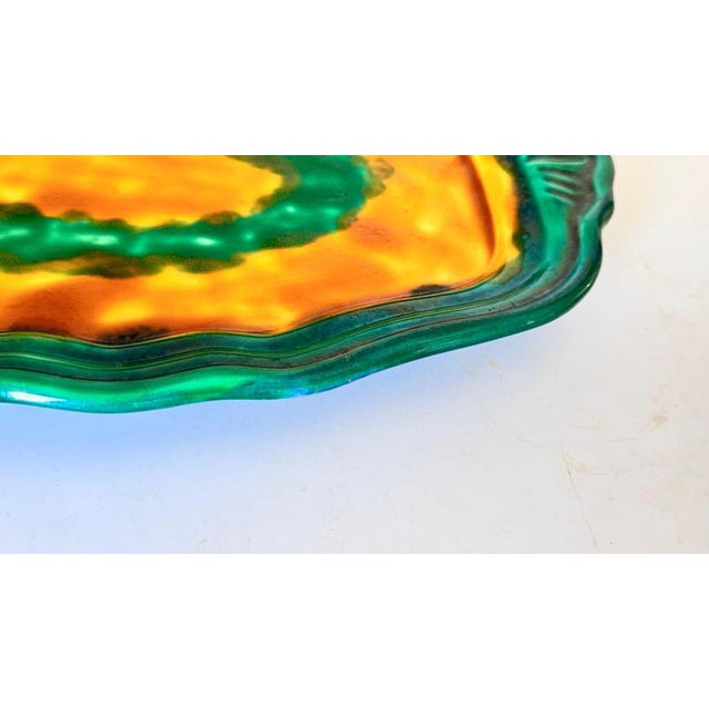 French Green and Yellow Ceramic Serving Dishes with Layered Rim, 1970s, Set of 2 For Sale - Image 10 of 14