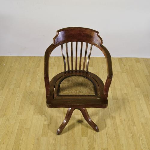 Victorian Style Swivel Chair with Wicker Seat and Walnut Frame, 1900s For Sale - Image 6 of 9