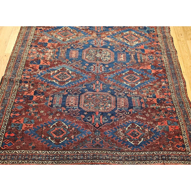 Late 19th Century Caucasian Soumak Rug, Handwoven Allover Geometric, Red & Blue, 5' x 7' For Sale - Image 12 of 17