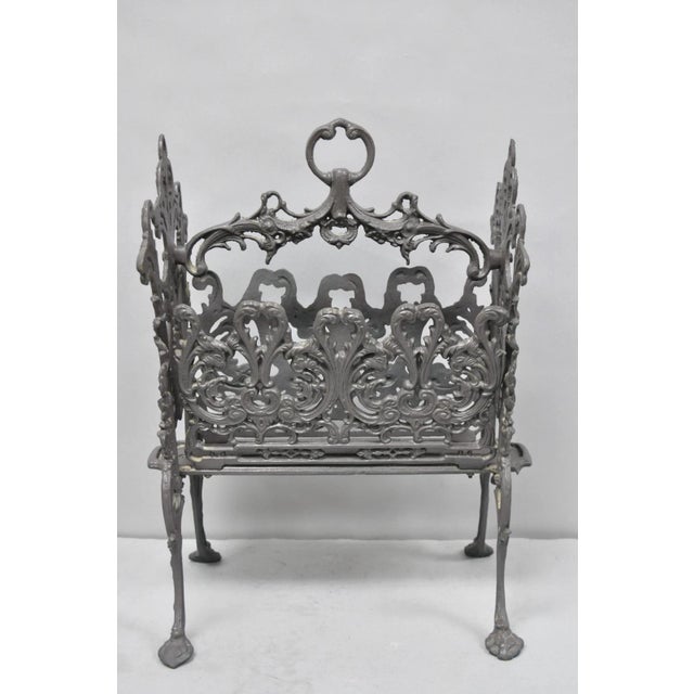 Vintage French Renaissance Victorian Style Cast Iron Magazine Rack With Cherubs For Sale - Image 15 of 15