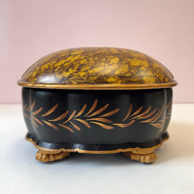 1980s Vintage Large Hand Painted "Tortoise" Shell Lidded Jewelry Box by Castilian Imports For Sale - Image 5 of 12