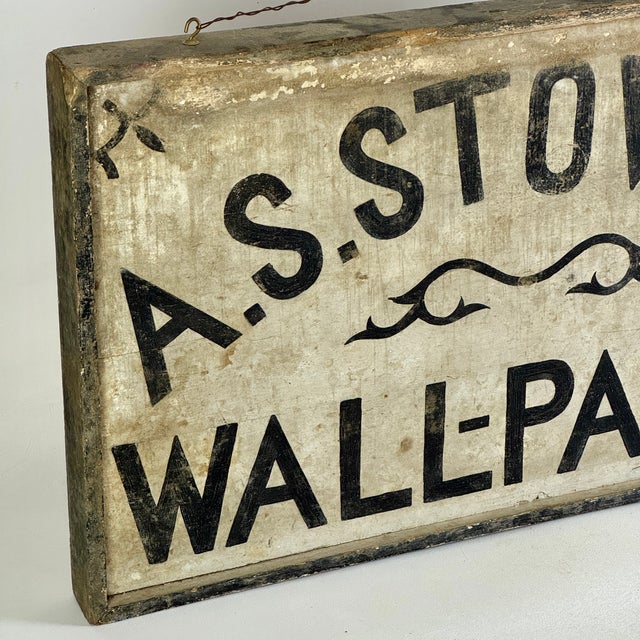 American Antique Large Hand Painted Wood Trade Sign for Wallpaper Merchant For Sale - Image 3 of 11
