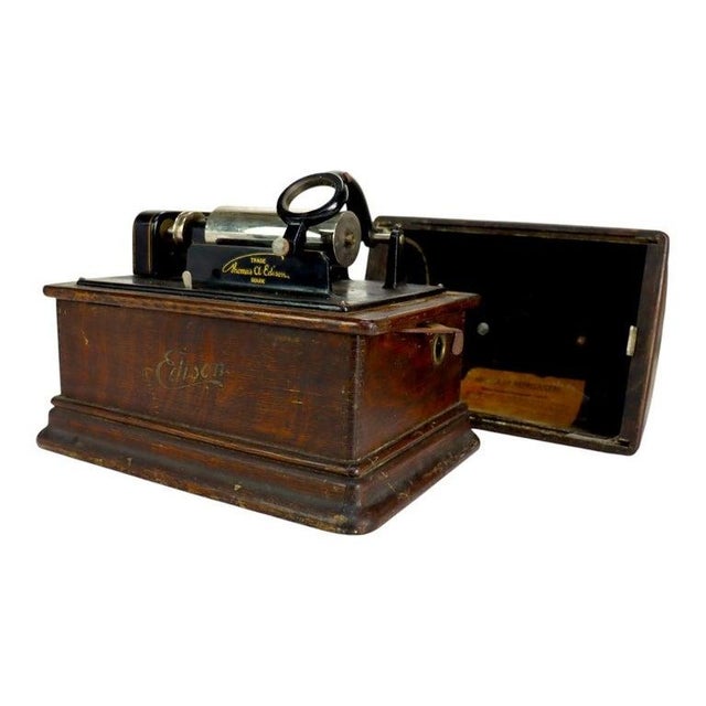 Antique Edison Oak Standard Cylinder Phonograph Model D C1920 For Sale - Image 9 of 14