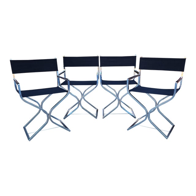 Vintage Chrome X-Style Directors Chairs in the Manner of Milo Baughman - Set of 4 For Sale