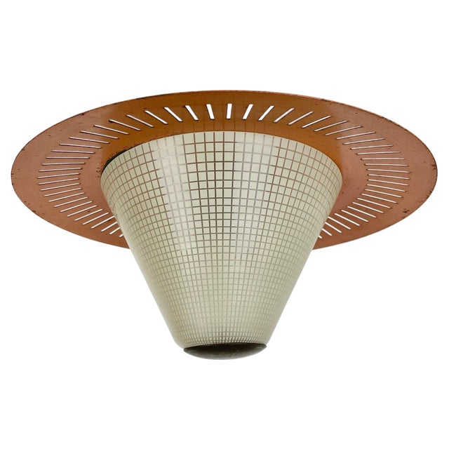 Mid-Century Minimalist Brass and Metal Hanging Light in the style of Stilnovo, Italy, 1950s For Sale