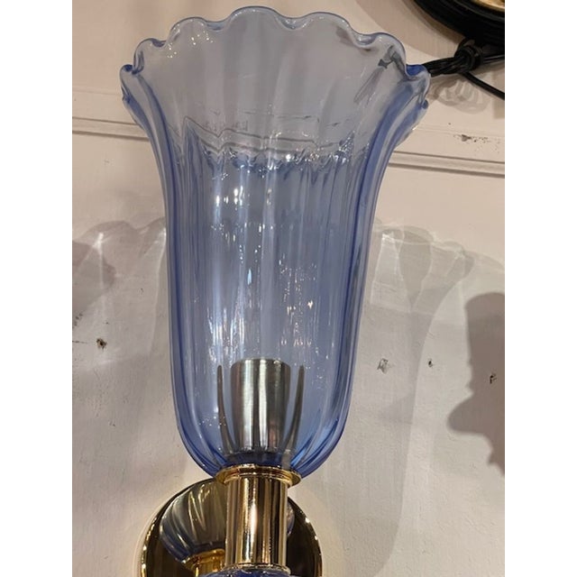 Contemporary Murano Blue Glass and Brass Sconces - a Pair For Sale In Dallas - Image 6 of 7