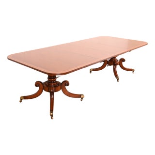 Baker Furniture Style Georgian Banded Mahogany Double Pedestal Dining Table, Newly Refinished For Sale