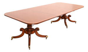 Baker Furniture Style Georgian Banded Mahogany Double Pedestal Dining Table, Newly Refinished