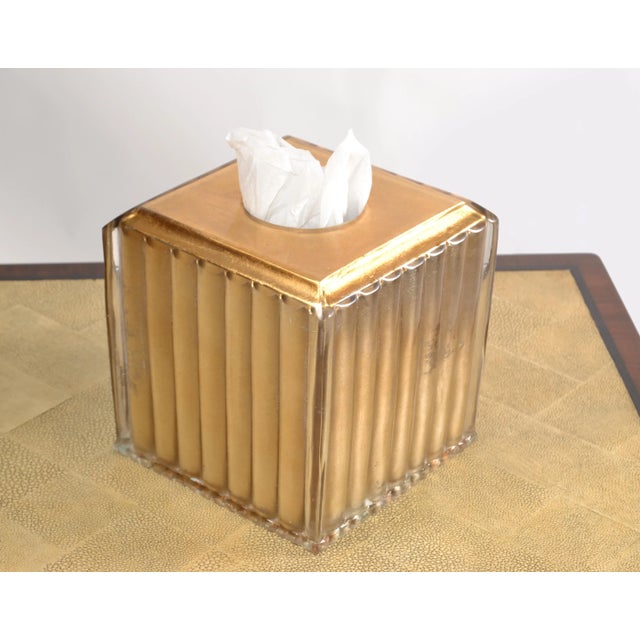 1980s Art Deco Style Fluted Encased Lucite Gold Leaf Resin
