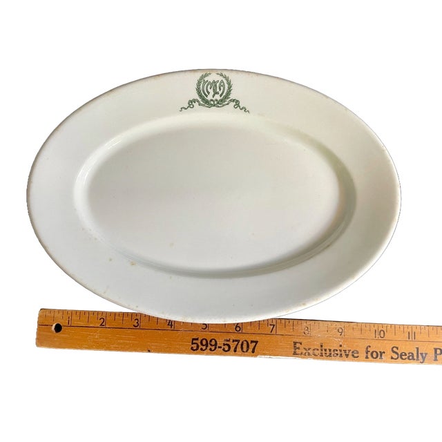 Ceramic Antique Ymca Oval Plate – Syracuse China Restaurant Ware Platter, Green Ribbon Logo For Sale - Image 7 of 10
