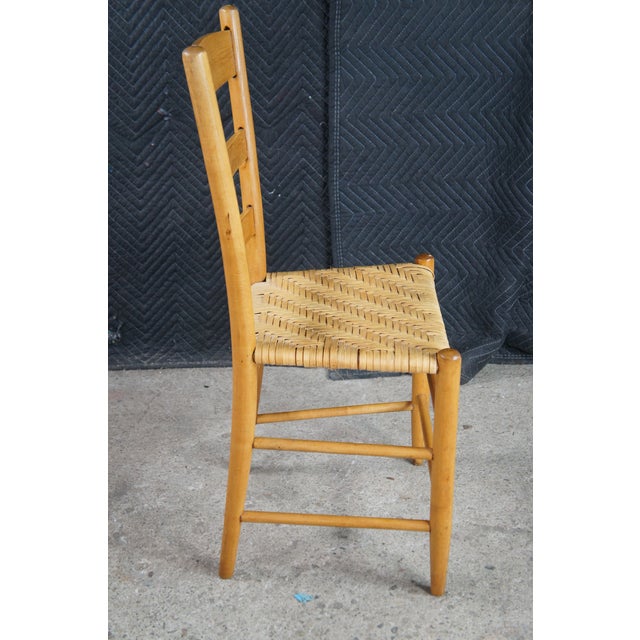 6 Antique Country Farmhouse Maple Ladderback Woven Rattan Dining Chairs For Sale - Image 6 of 12