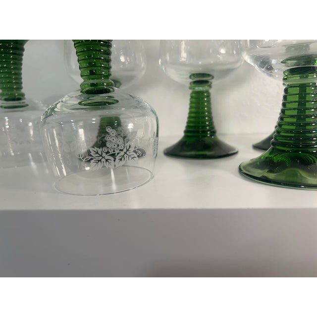 Green 1970s German Crystal Roemer Glasses With Beautiful Beehive Green Stems - Set of 8 For Sale - Image 8 of 11