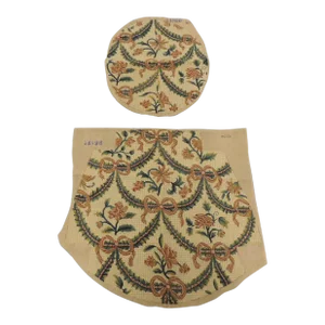 Antique Orange and Green Floral Needlepoint Tapestry Chair Back and Seat Covers - Set of 2