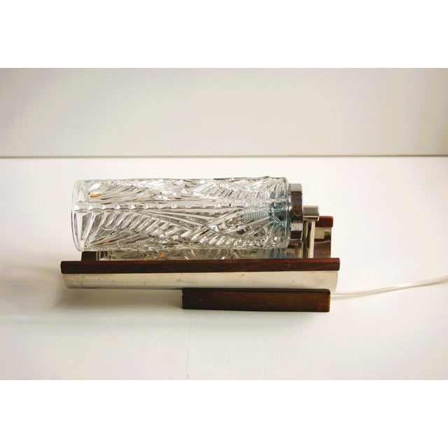 Pair of Vintage 1960s Swedish Wall Lamps - Elegant Design in Crystal Glass, Teak and Chrome For Sale - Image 4 of 12