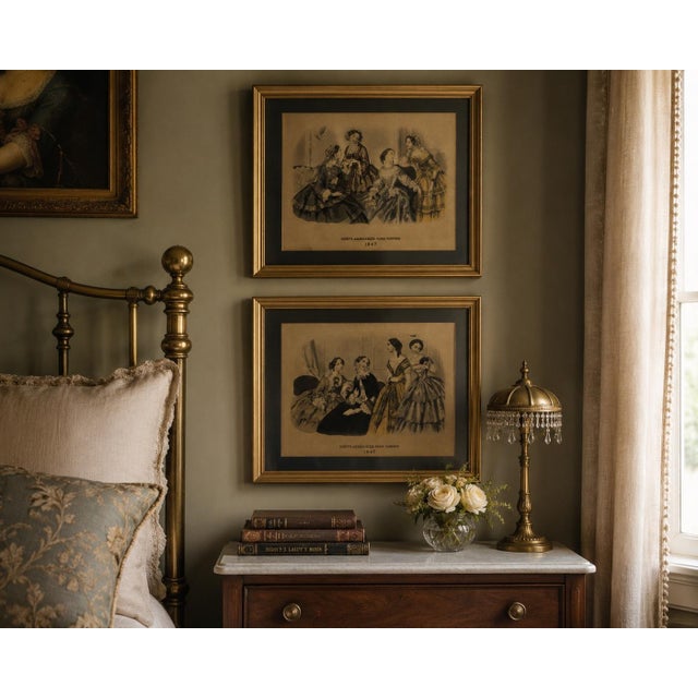 Estate-found pair of “Godey’s Americanized Paris Fashions 1847” prints. These were acquired already framed and had clearly...