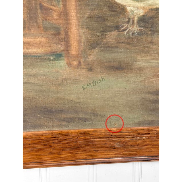 Antique Realism "Women in Pink Dress W/ Forest Doves" Oil on Canvas Painting For Sale - Image 10 of 16