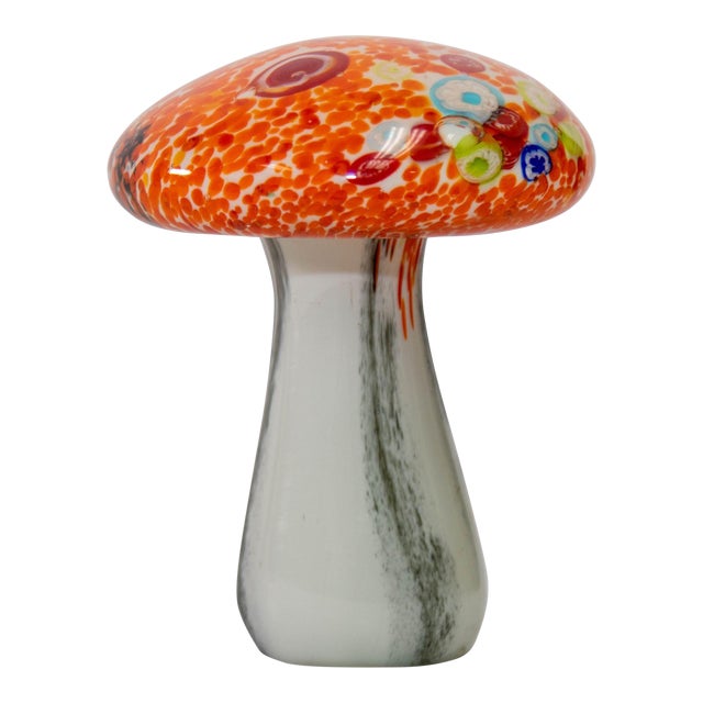Murano Mushroom Toadstool Art Glass Paperweight Orange 1980s For Sale