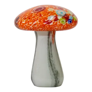 Murano Mushroom Toadstool Art Glass Paperweight Orange 1980s