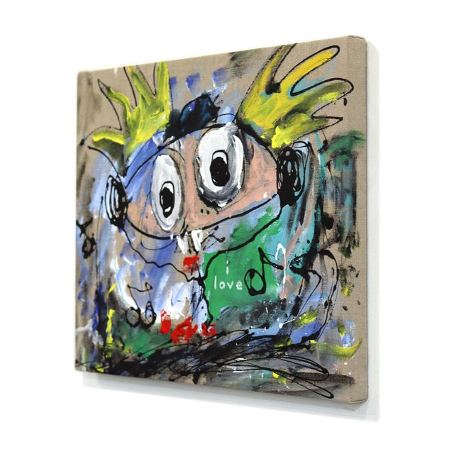 Contemporary The Neighborhood After Midnight - Original Blue Urban Pop Art Acrylic and Oil Stick Painting on Canvas For Sale - Image 3 of 9