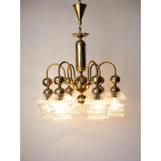 Gold Brass Chandelier from Kamenicky Senov, Czechoslovakia, 1970s For Sale - Image 8 of 14