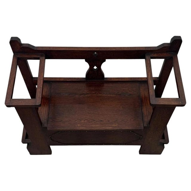 Antique Early 20th Century English Oak Hall Seat For Sale - Image 5 of 12
