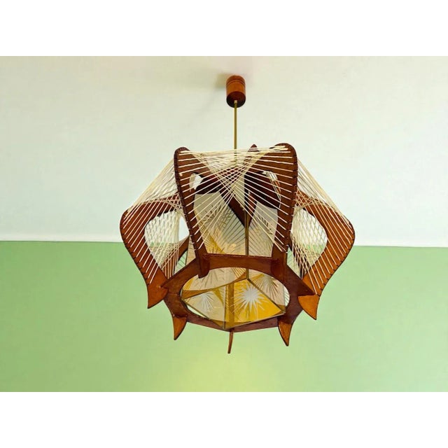 Wood Mid-Century Modern Wood and Glass Hanging Lamp, 1960s For Sale - Image 7 of 16