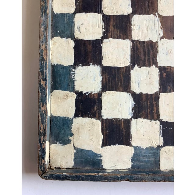 Antique Primitive Wood Blue, Black and White Checkerboard For Sale - Image 4 of 7