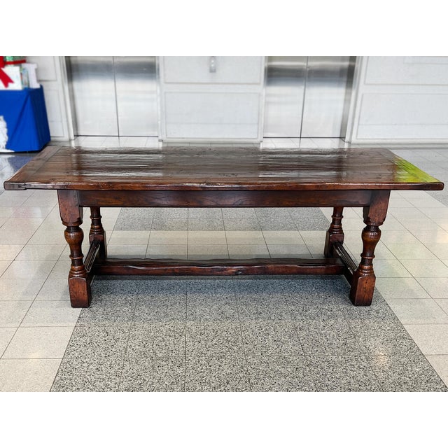 English 19th Century English Oak Trestle Farm Table For Sale - Image 3 of 17