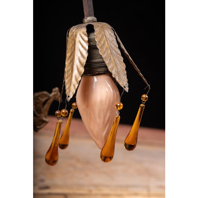 Metal Early 20th Century Art Nouveau Brass and Amber Glass Tear Drop Epergne Lamp For Sale - Image 7 of 18