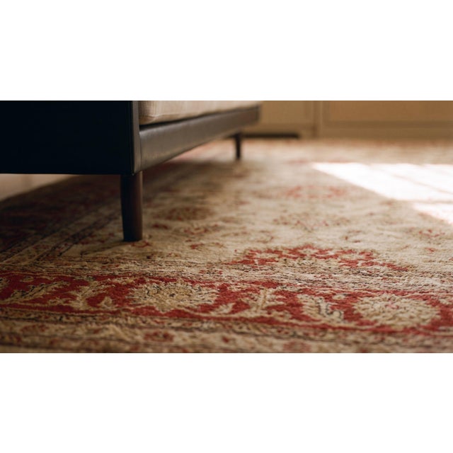 Textile Impressive Ivory Medallion on Red-Raspberrry Open Field Antique Persian Sultanabad Rug For Sale - Image 7 of 8