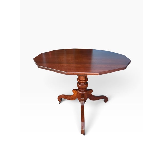 English Early 20th Century Antique Octagonal Pedestal Dining Table on Casters For Sale - Image 3 of 16