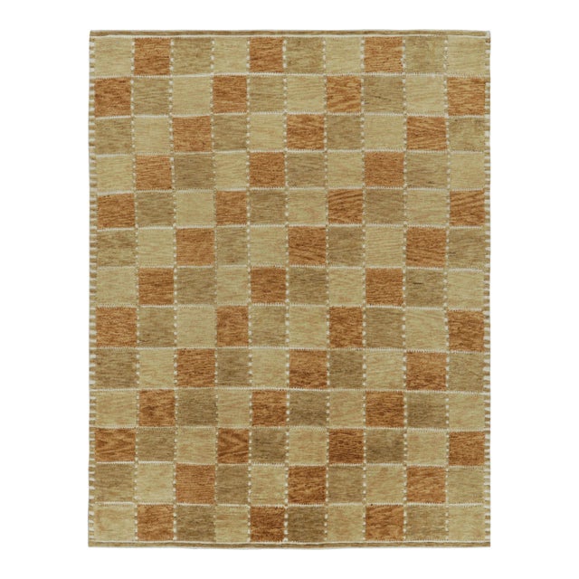 Rug & Kilim’s Scandinavian Style Rug in Beige-Brown and Rust Geometric Pattern For Sale