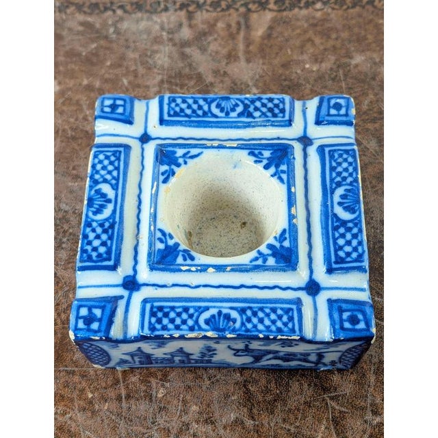 18th Century Spanish Tin-Glazed Talavera De La Reina Blue and White Inkwell For Sale - Image 10 of 13