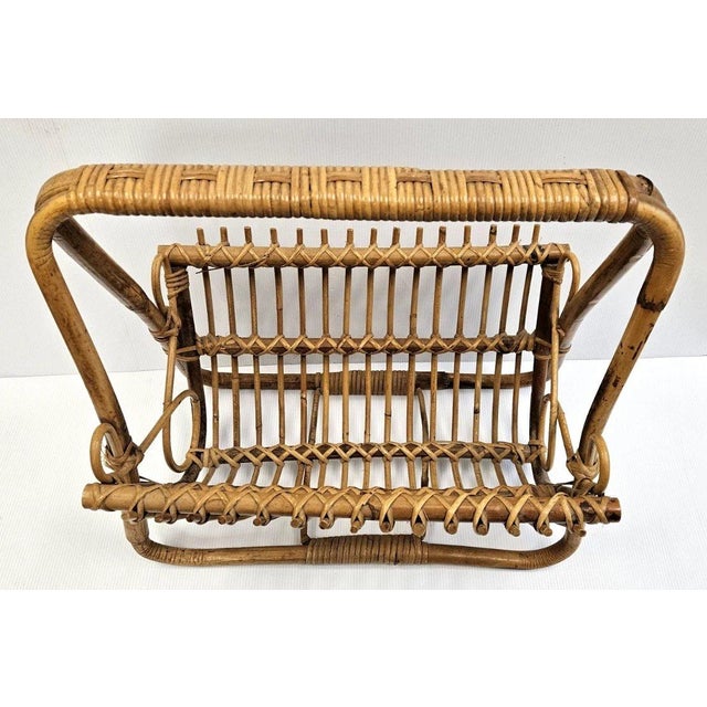 Vintage MCM Rattan Wicker 19" Magazine Rack Stand Franco Albini Style Boho Decor For Sale - Image 14 of 14