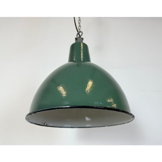 Metal Industrial Green Enamel Factory Pendant Lamp, 1960s For Sale - Image 7 of 16