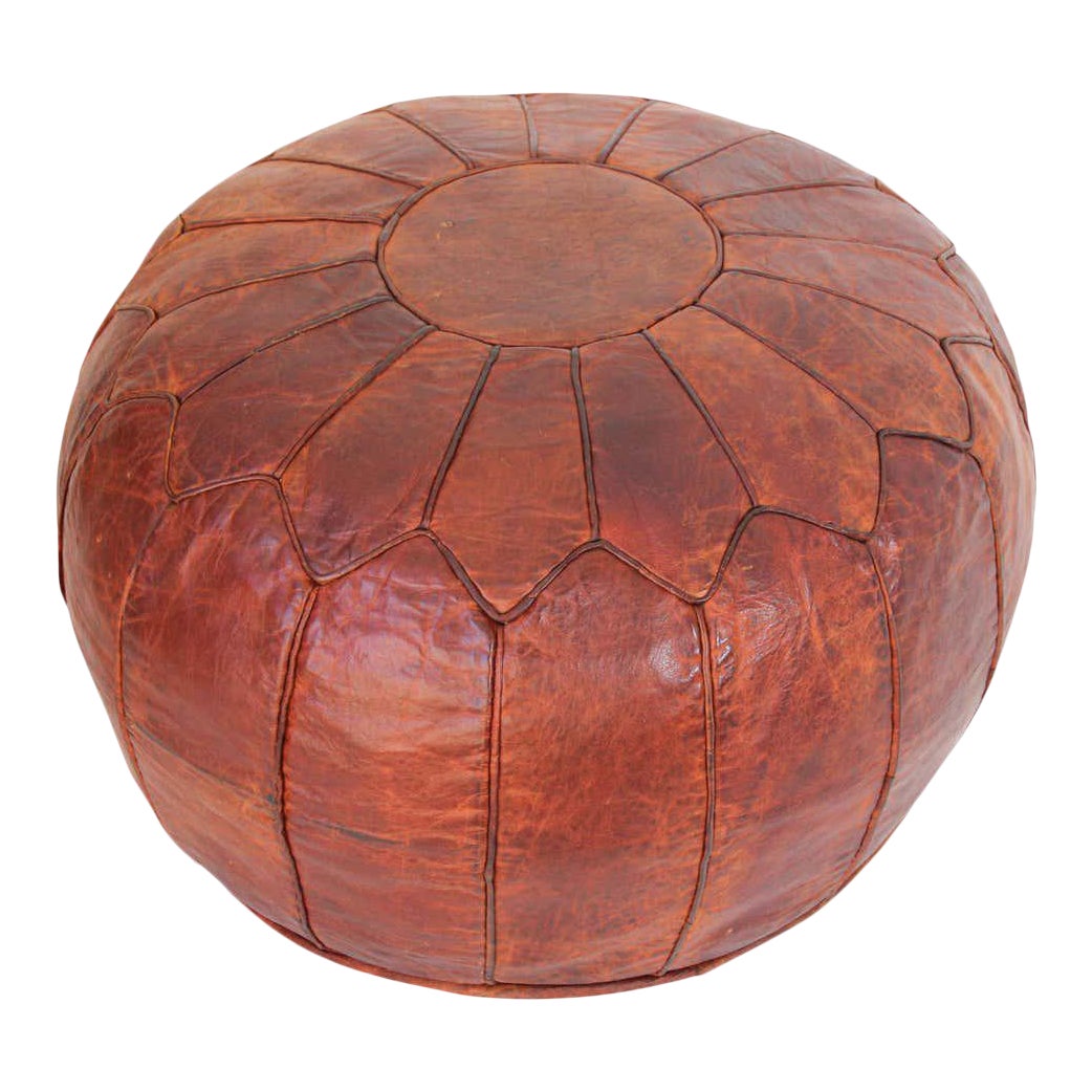 Large Vintage Round Moroccan Leather Pouf Chairish