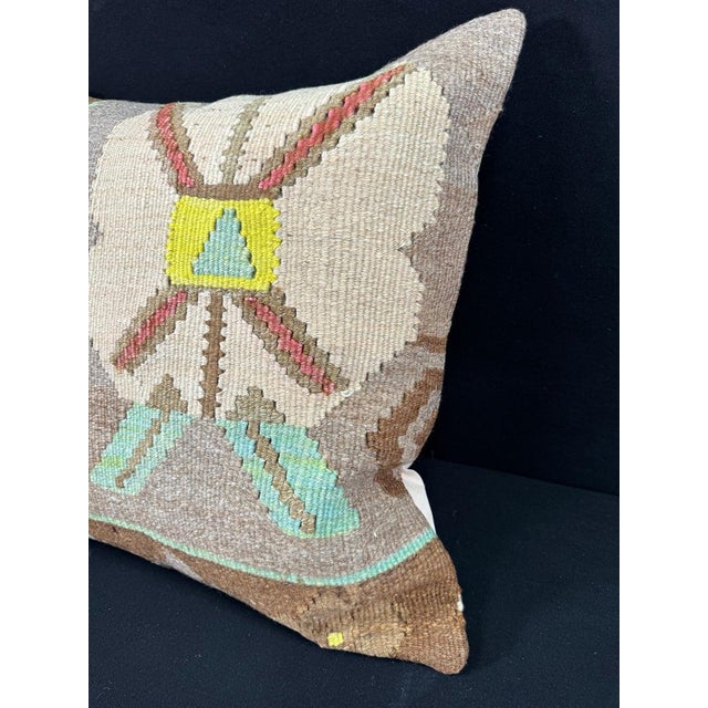 Turkish Hemp Pillow Cushion Natural Mint Green Brown Pillow Cushion Cover 24"x24" For Sale - Image 4 of 4