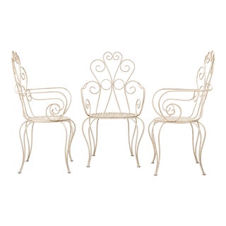 White Wrought Iron Chairs, 1960, Set of 3 For Sale