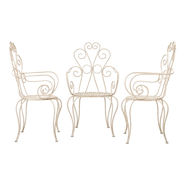 White Wrought Iron Chairs, 1960, Set of 3 For Sale
